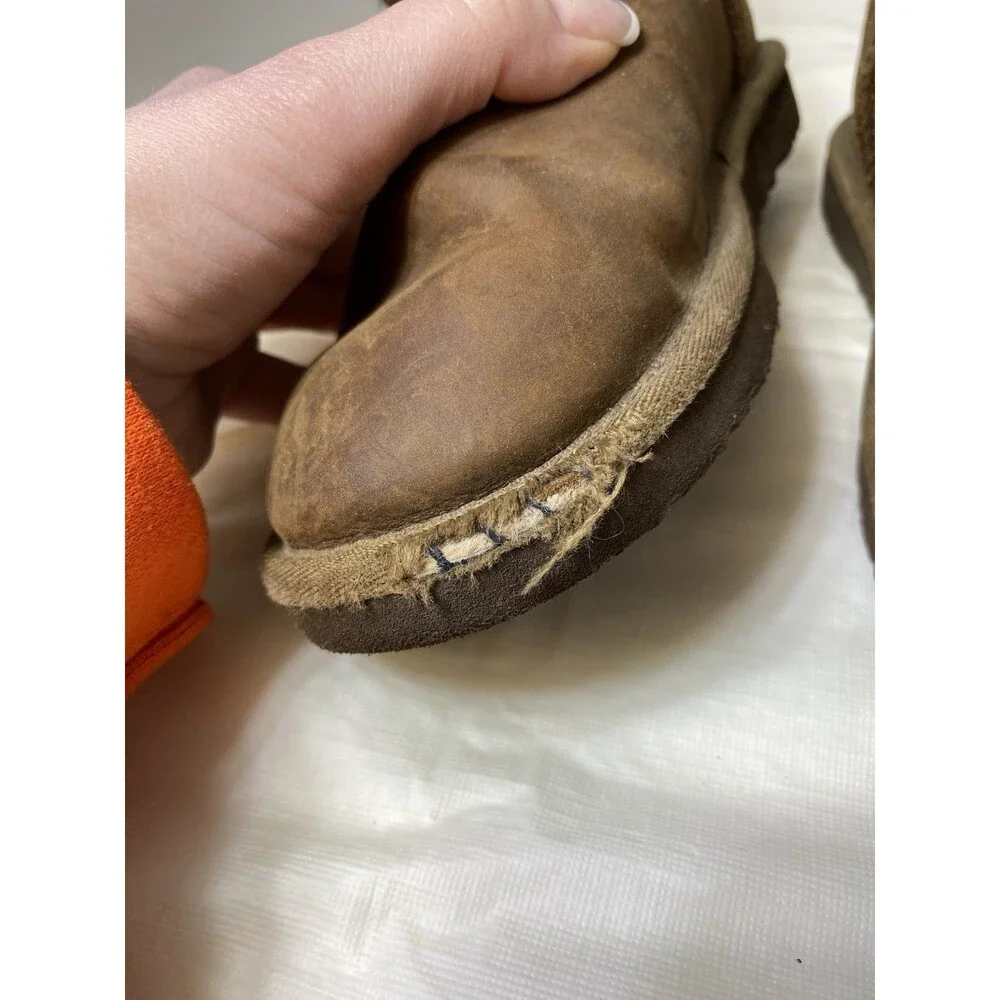 Ugg Unisex Kids Leather Shearling Lined Snow Boots Brown Youth Size 2